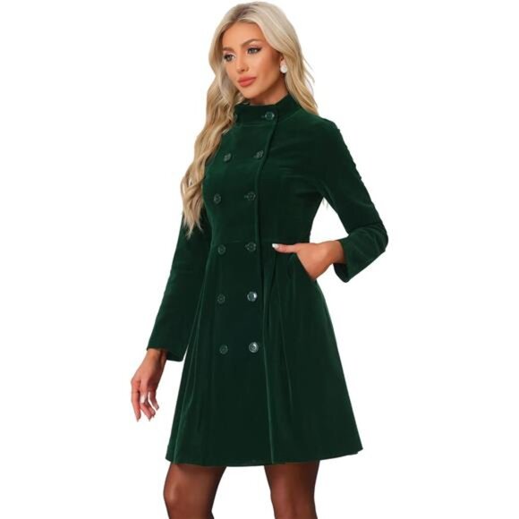 Velvet A-Line Coat for Women Green - Picture 1 of 5